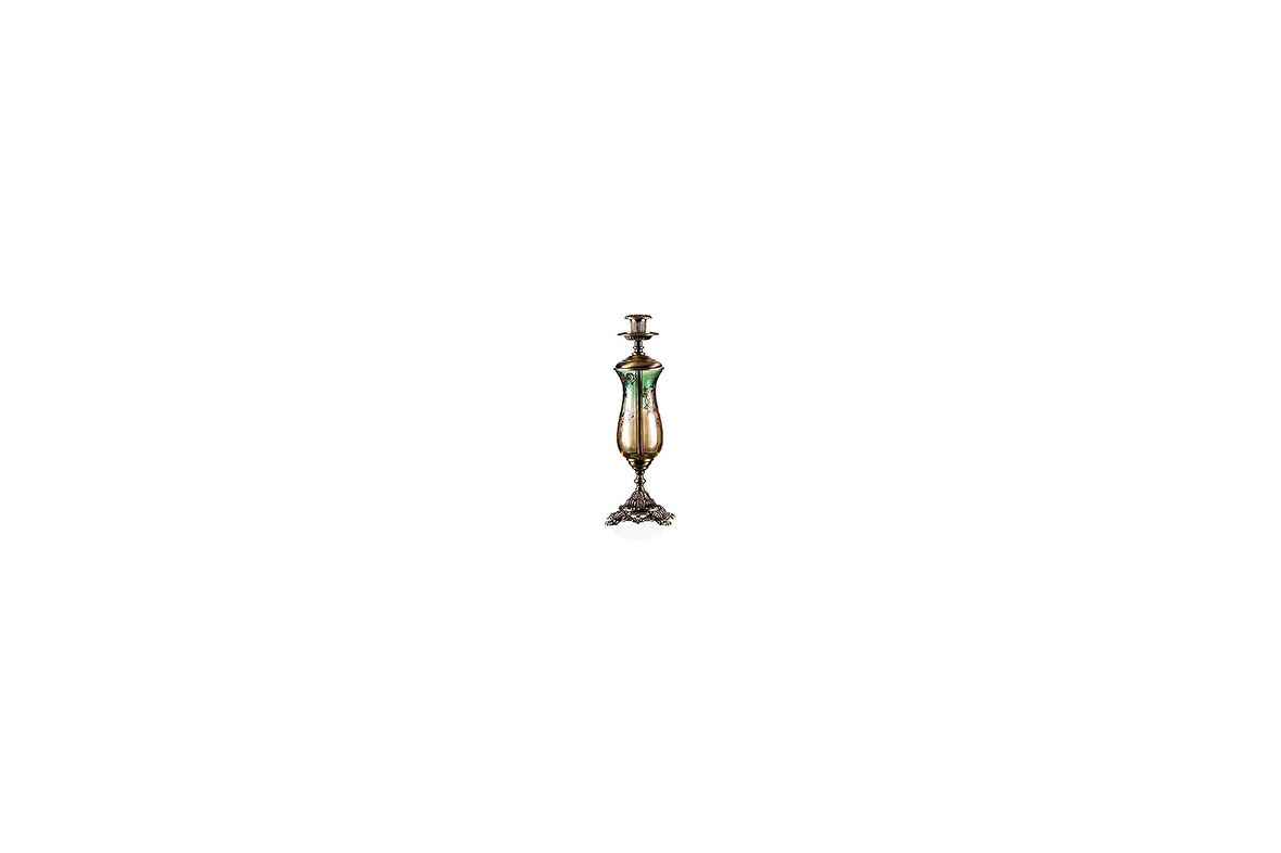 Porio Bronz Yeşil Amber Tekli Şamdan, 37cm
