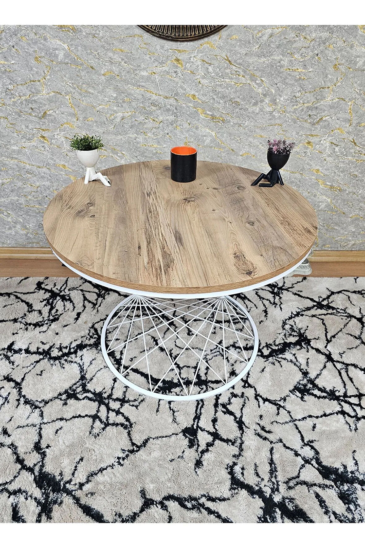 Beyaz Fırınlı Statik Boya Aris Gri Suntalem Tabla Pota Orta Sehpa - Beyaz Boyalı Sehpa