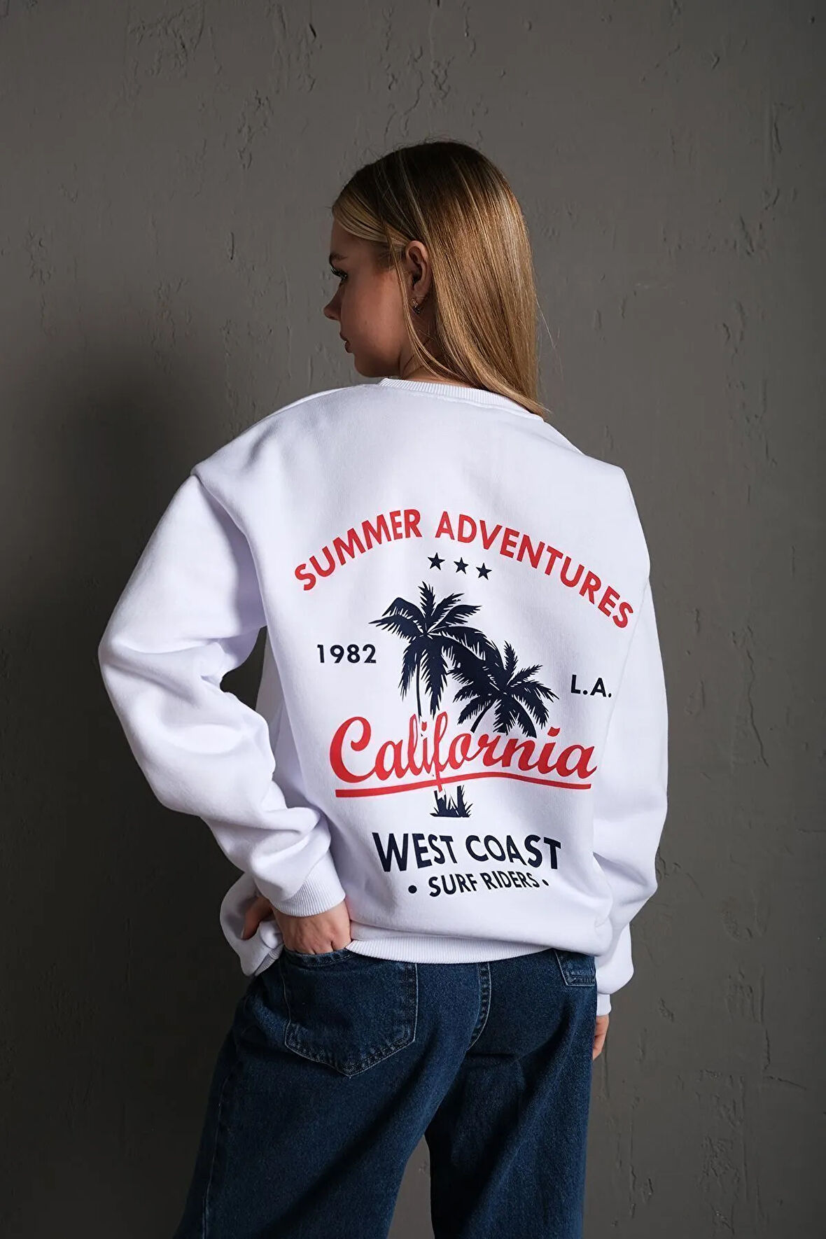 Kadın Beyaz California Oversize Sweatshirt