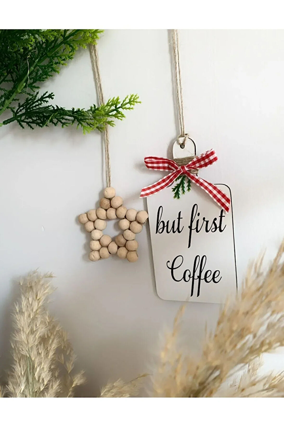 Kahve Köşesi Süsü Iskandinav Tarzı Mutfak Dolap Dekorasyon & Ahşap Yıldız 2'li Set