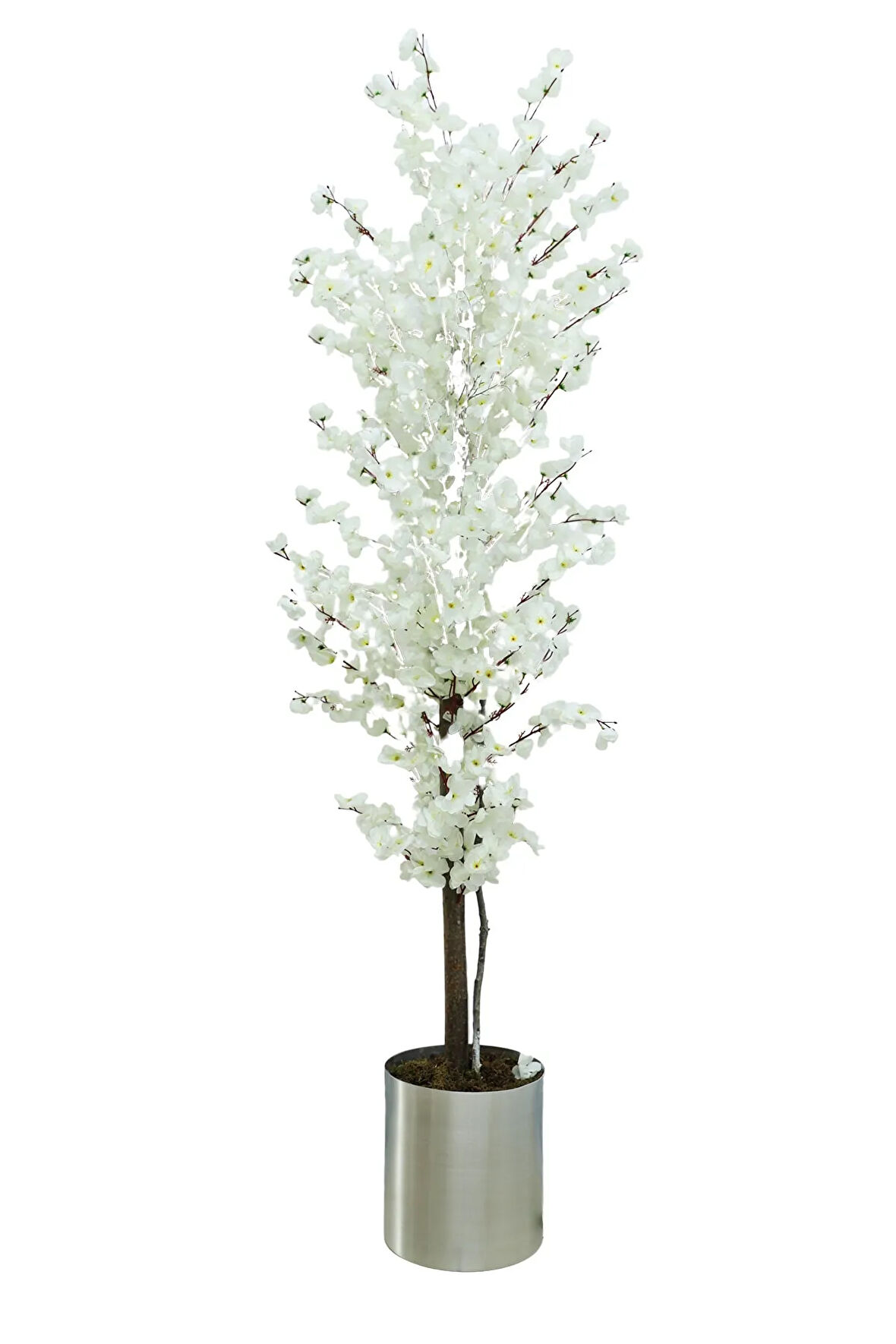 Beyaz Bahar Dalı 140 Cm Yapay Ağaç 20x20 Metal Saksı
