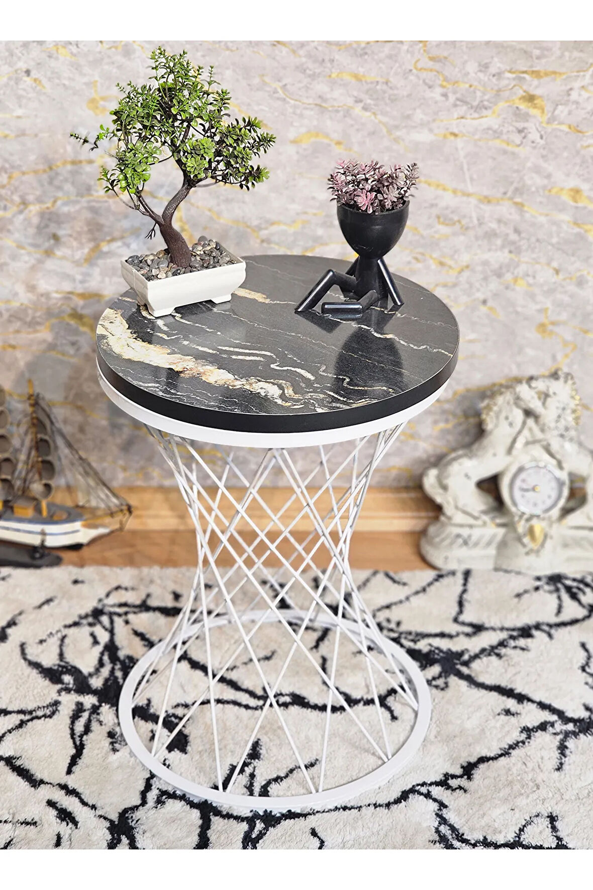 Beyaz Boyalı Pota Sehpa - Sehpa - Ahşap Sehpa - Metal Sehpa - Sunta Sehpa - Tek Sehpa - Zigon Sehpa