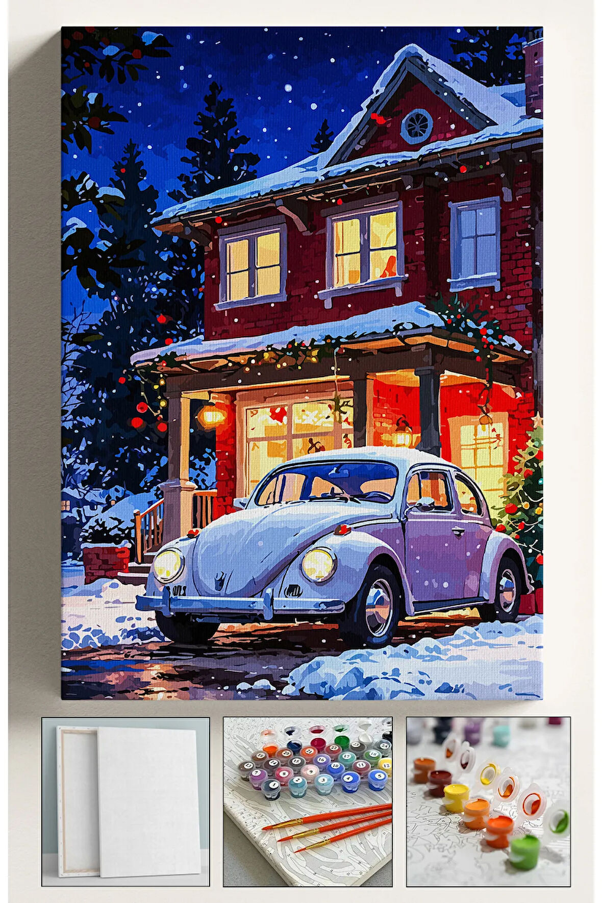 Sayılarla Boyama Seti Çerçeveli Hobi Seti Tuval Fırça Boya Kasnaklı Set 40x50 Cm Beyaz Vosvos