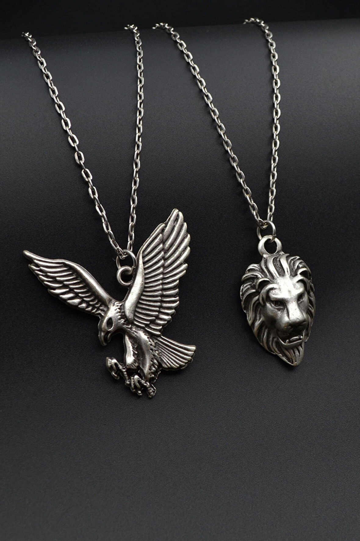 2'li Kartal Aslan Erkek Kadın Kolye Seti - Kod:1196