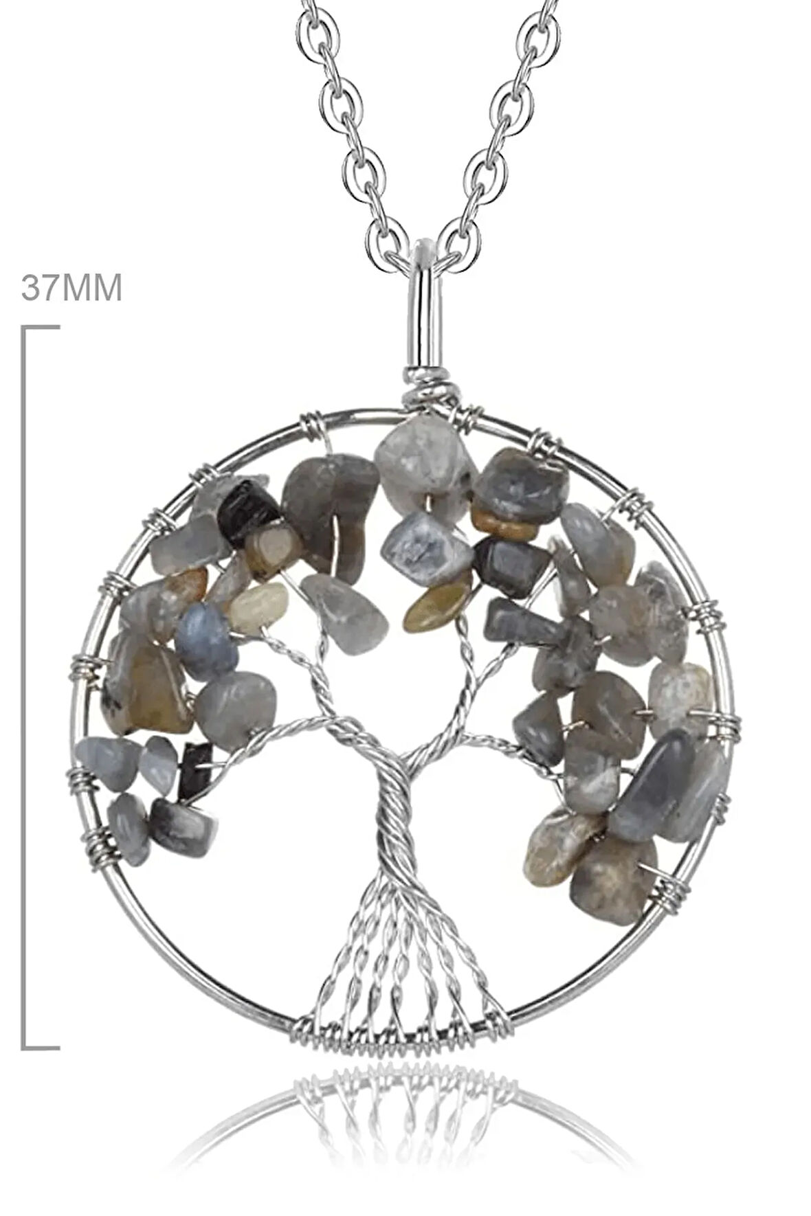 Sertifikalı Doğal Labradorit Taşı Hayat Ağacı Kolye