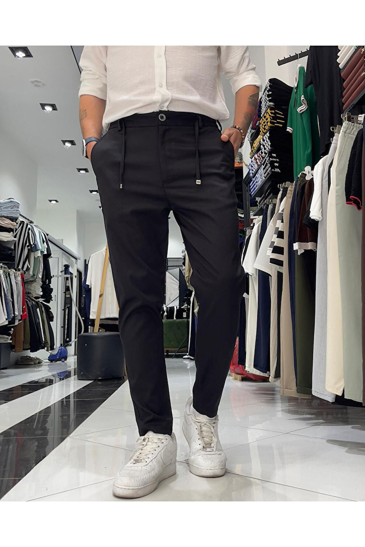 İtalyan Stil Boyfriend Kesim Kordonlu Erkek Kumaş Pantolon