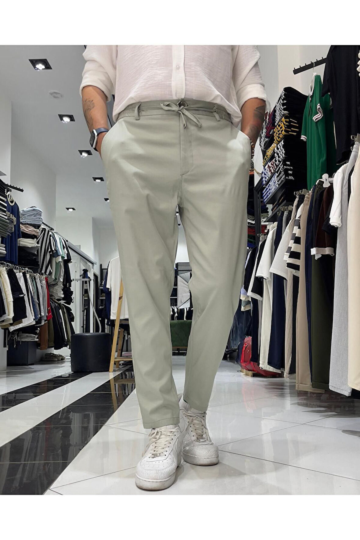 İtalyan Stil Boyfriend Kesim Kordonlu Erkek Kumaş Pantolon