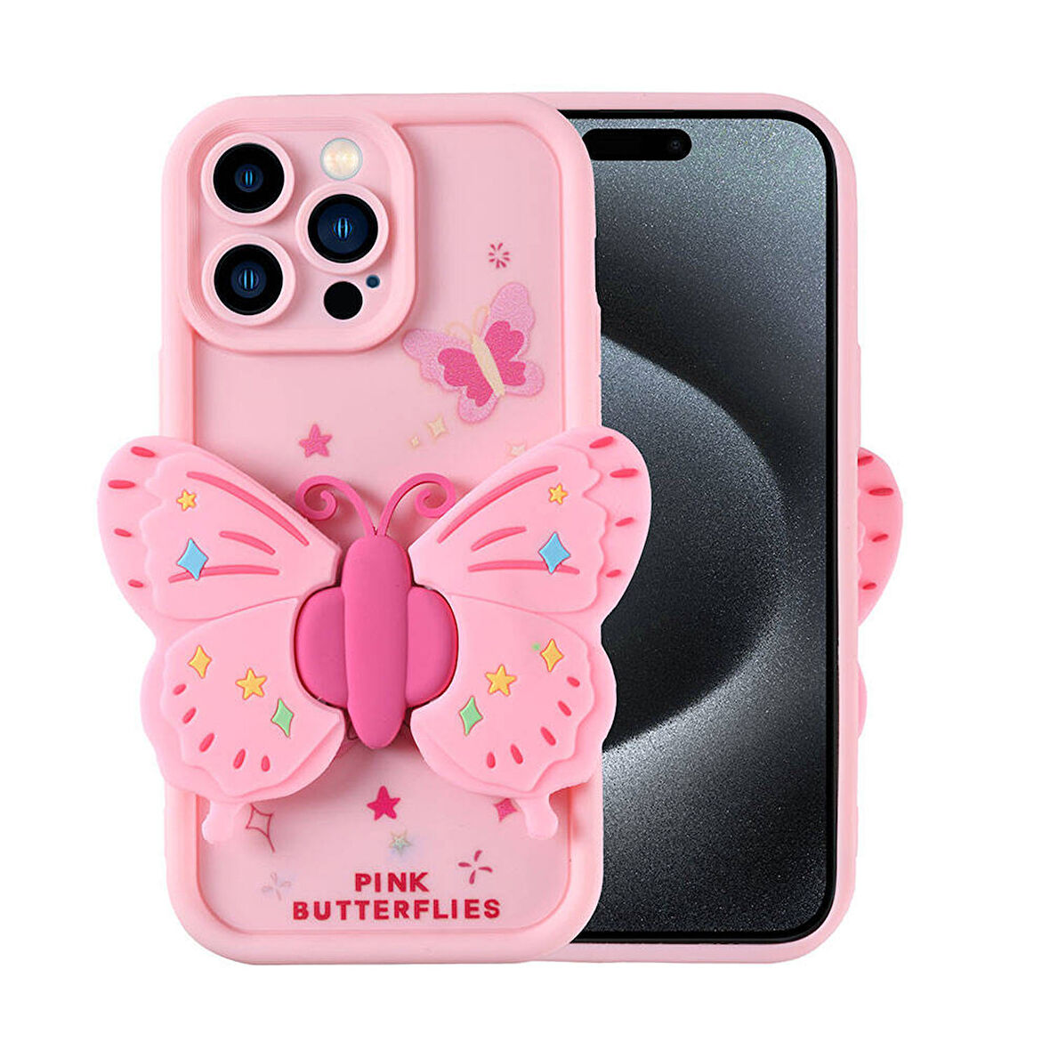 Forzacase iPhone 15 Pro Max ile uyumlu Butterfly Serisi 3D Kelebek Figür Tasarımlı Silikon Kılıf
