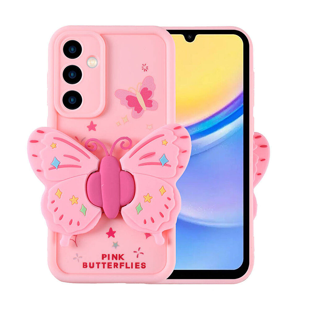 Forzacase Samsung Galaxy A15 ile uyumlu Butterfly Serisi 3D Kelebek Figür Tasarımlı Silikon Kılıf