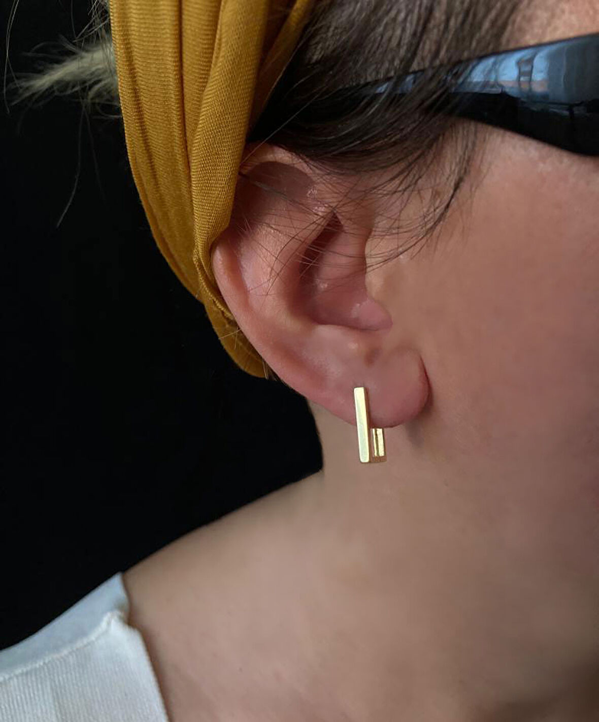 Gold Küçük Dikdörtgen Gümüş Küpe