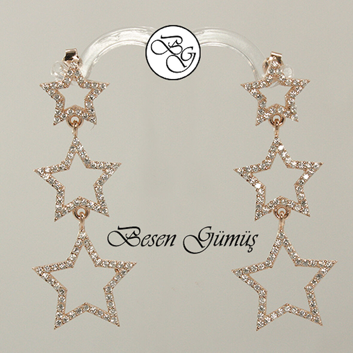 Rose Üç Yıldız Sallantılı Küpe