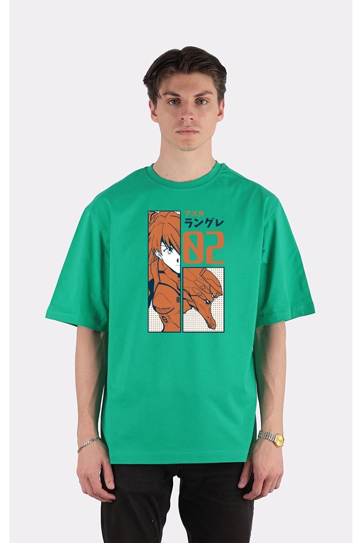 Yeşil %100 Pamuk Bisiklet Yaka Oversize T-shirt Zoro Samurai Wano Kuni Arc