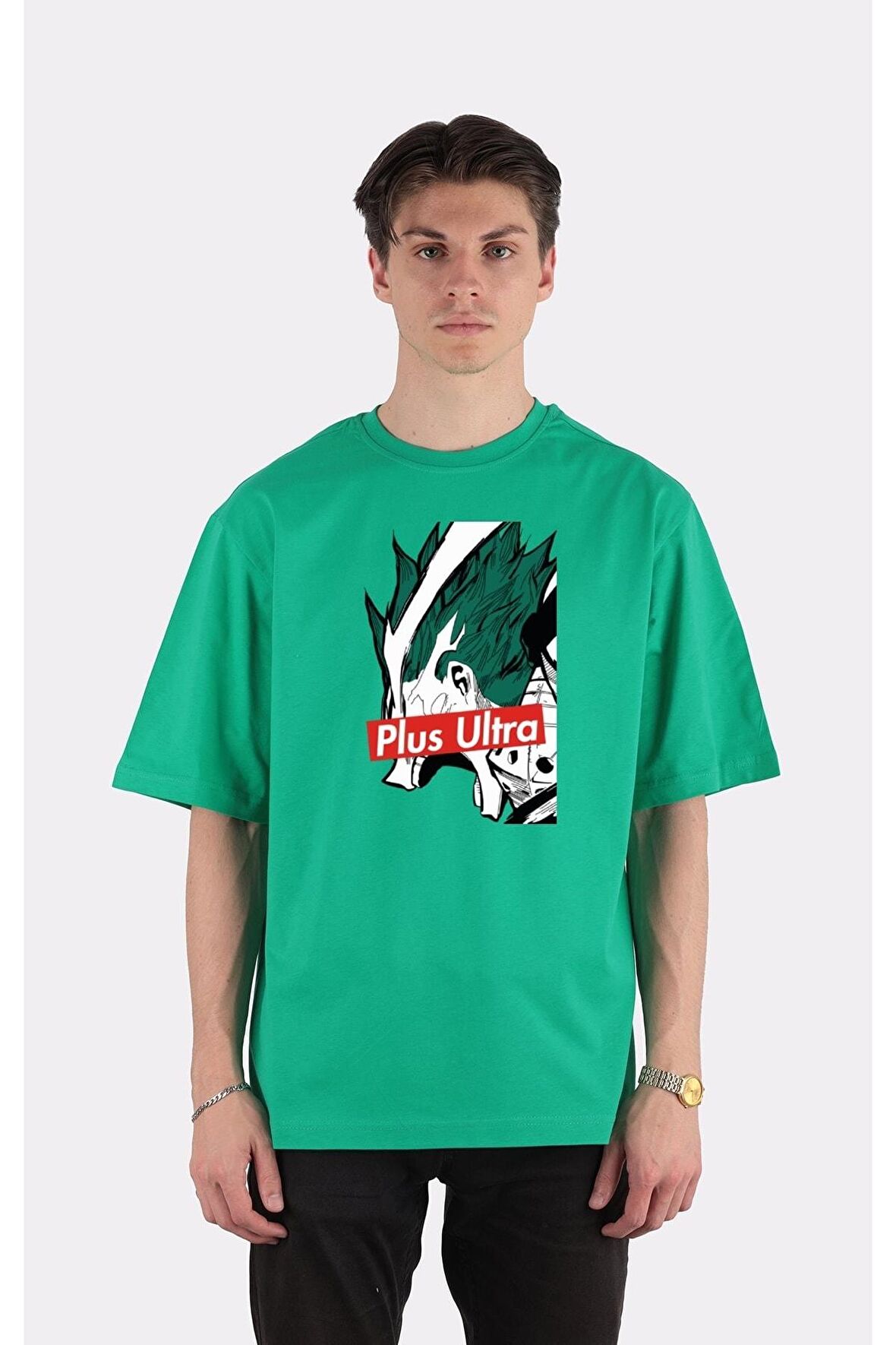Yeşil %100 Pamuk Bisiklet Yaka Oversize T-shirt Zoro Samurai Wano Kuni Arc