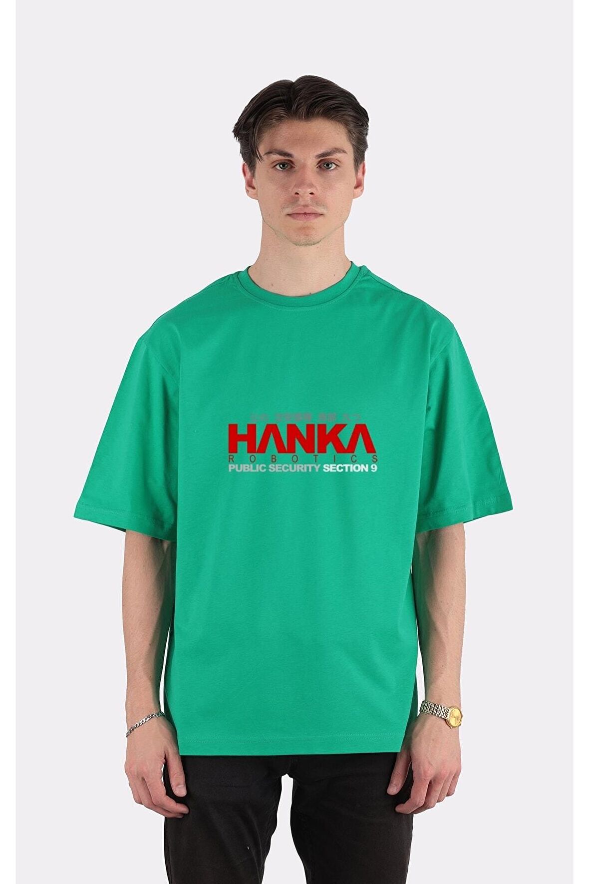 Yeşil %100 Pamuk Bisiklet Yaka Oversize T-shirt Zoro Samurai Wano Kuni Arc