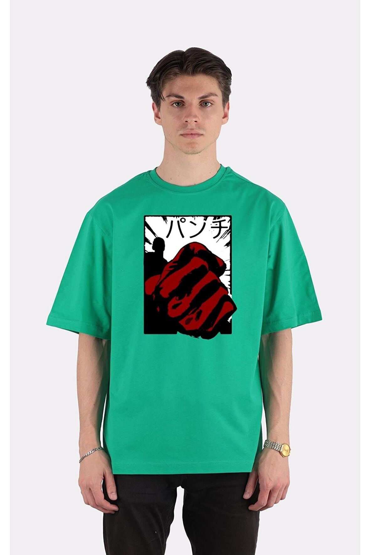 Yeşil %100 Pamuk Bisiklet Yaka Oversize T-shirt Zoro Samurai Wano Kuni Arc