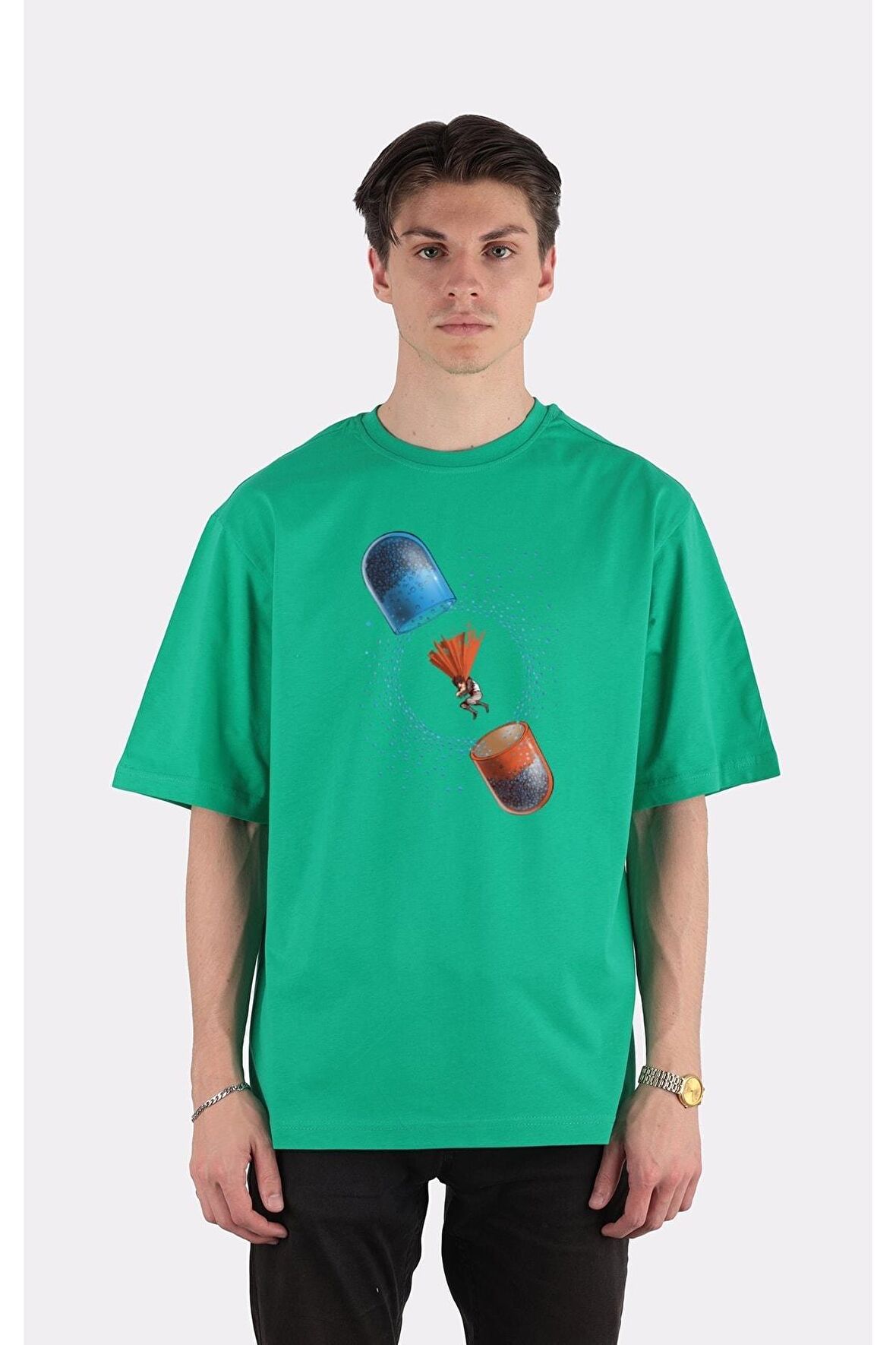 Yeşil %100 Pamuk Bisiklet Yaka Oversize T-shirt Zoro Samurai Wano Kuni Arc