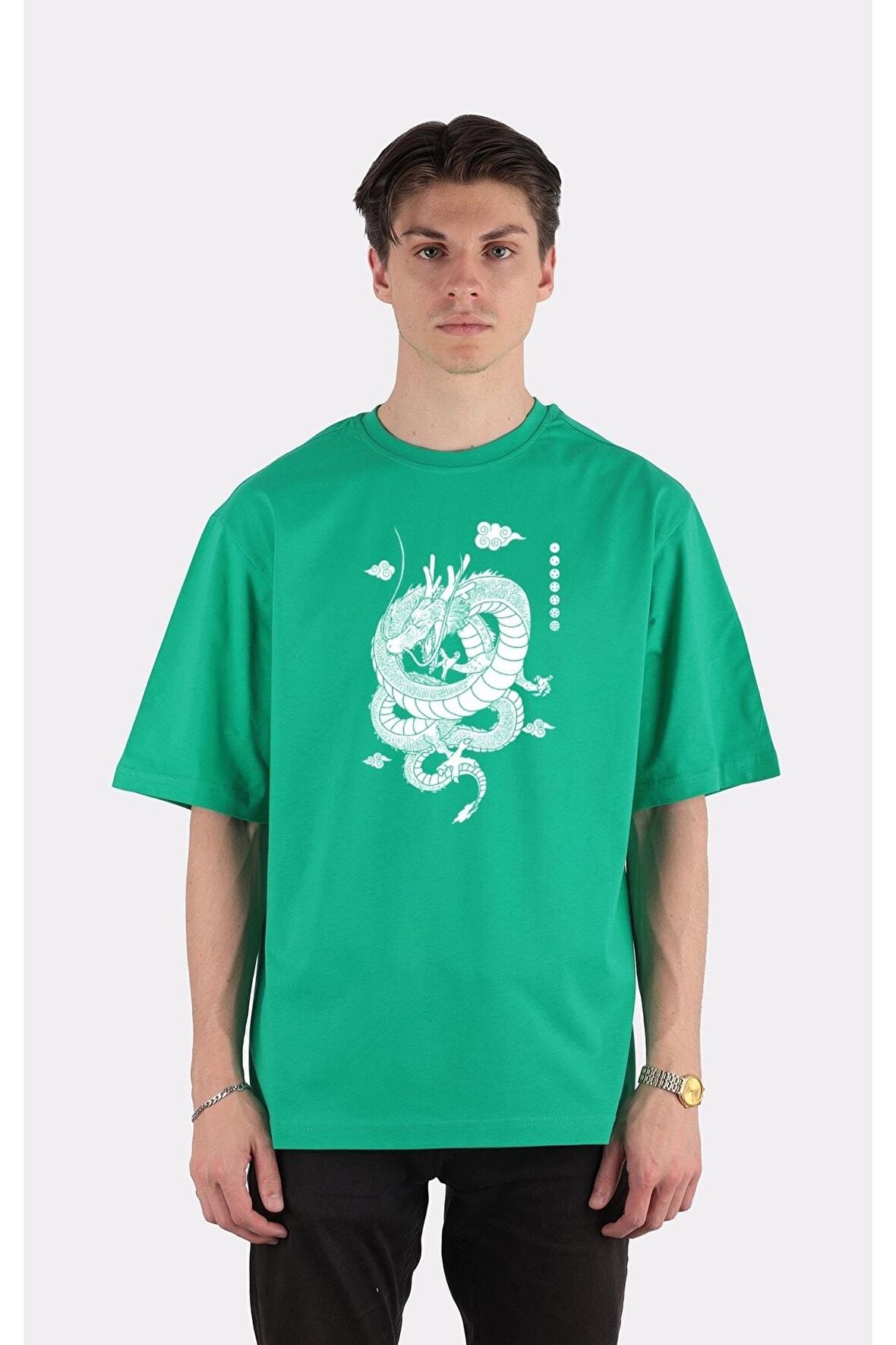 Yeşil %100 Pamuk Bisiklet Yaka Oversize T-shirt Zoro Samurai Wano Kuni Arc