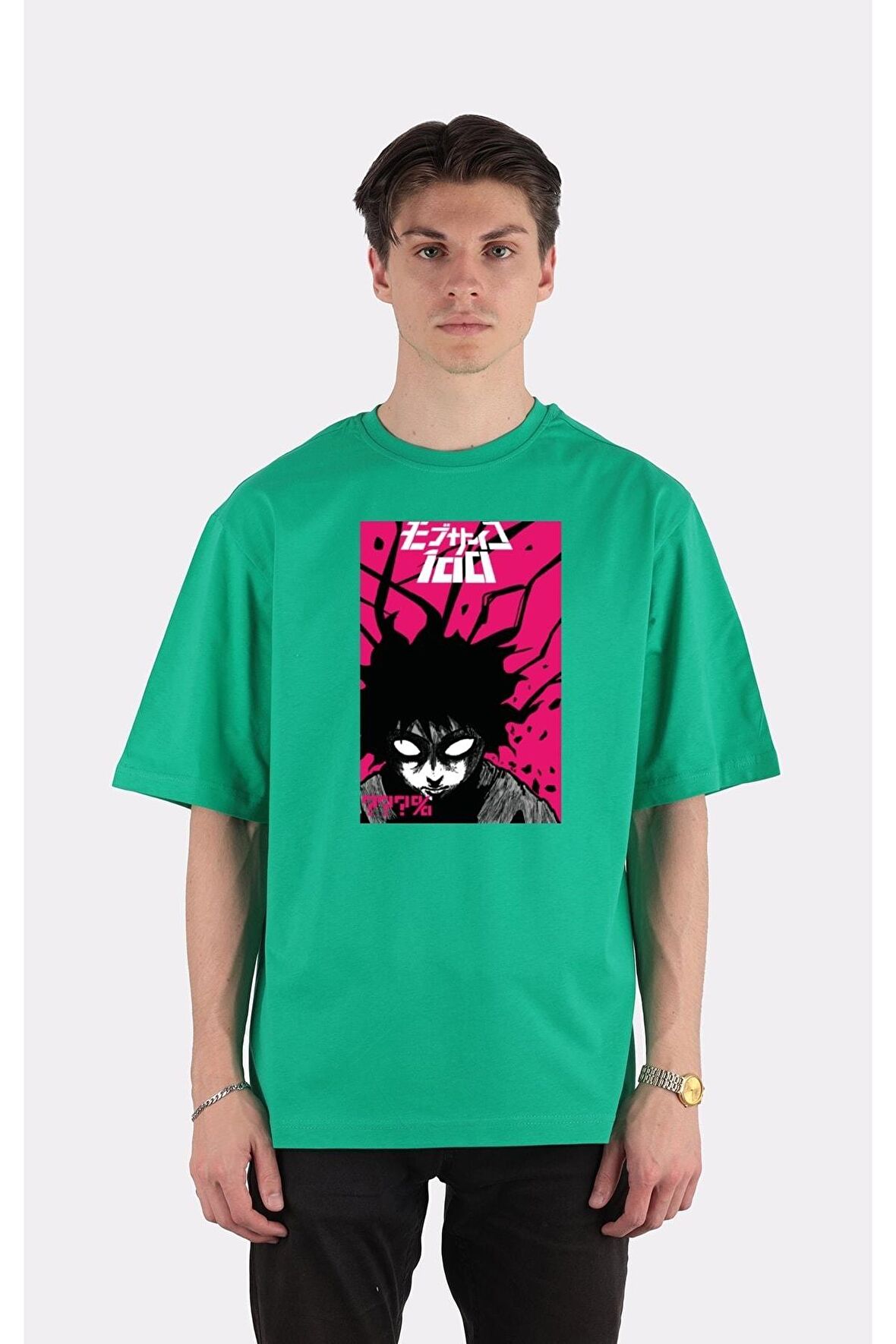 Yeşil %100 Pamuk Bisiklet Yaka Oversize T-shirt Zoro Samurai Wano Kuni Arc