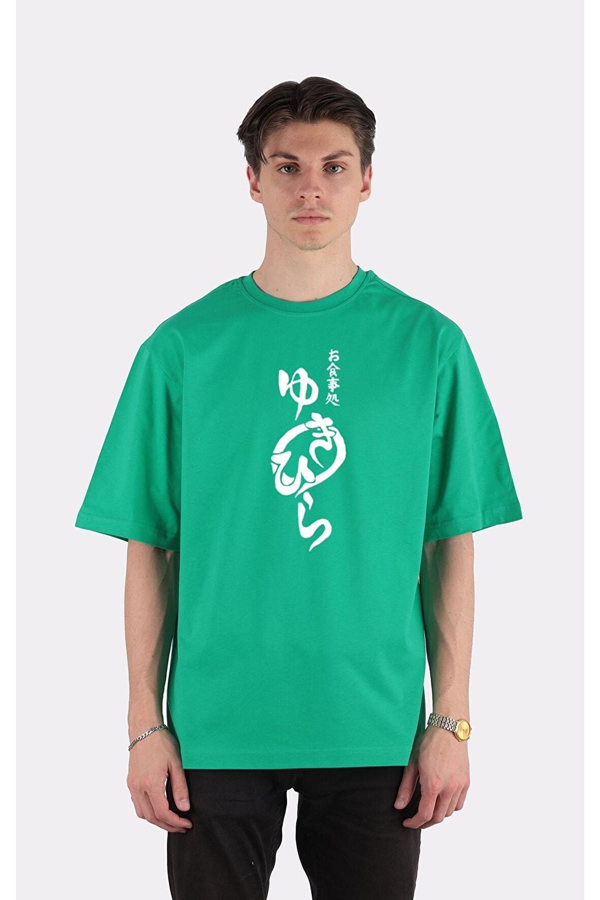 Yeşil %100 Pamuk Bisiklet Yaka Oversize T-shirt Zoro Samurai Wano Kuni Arc