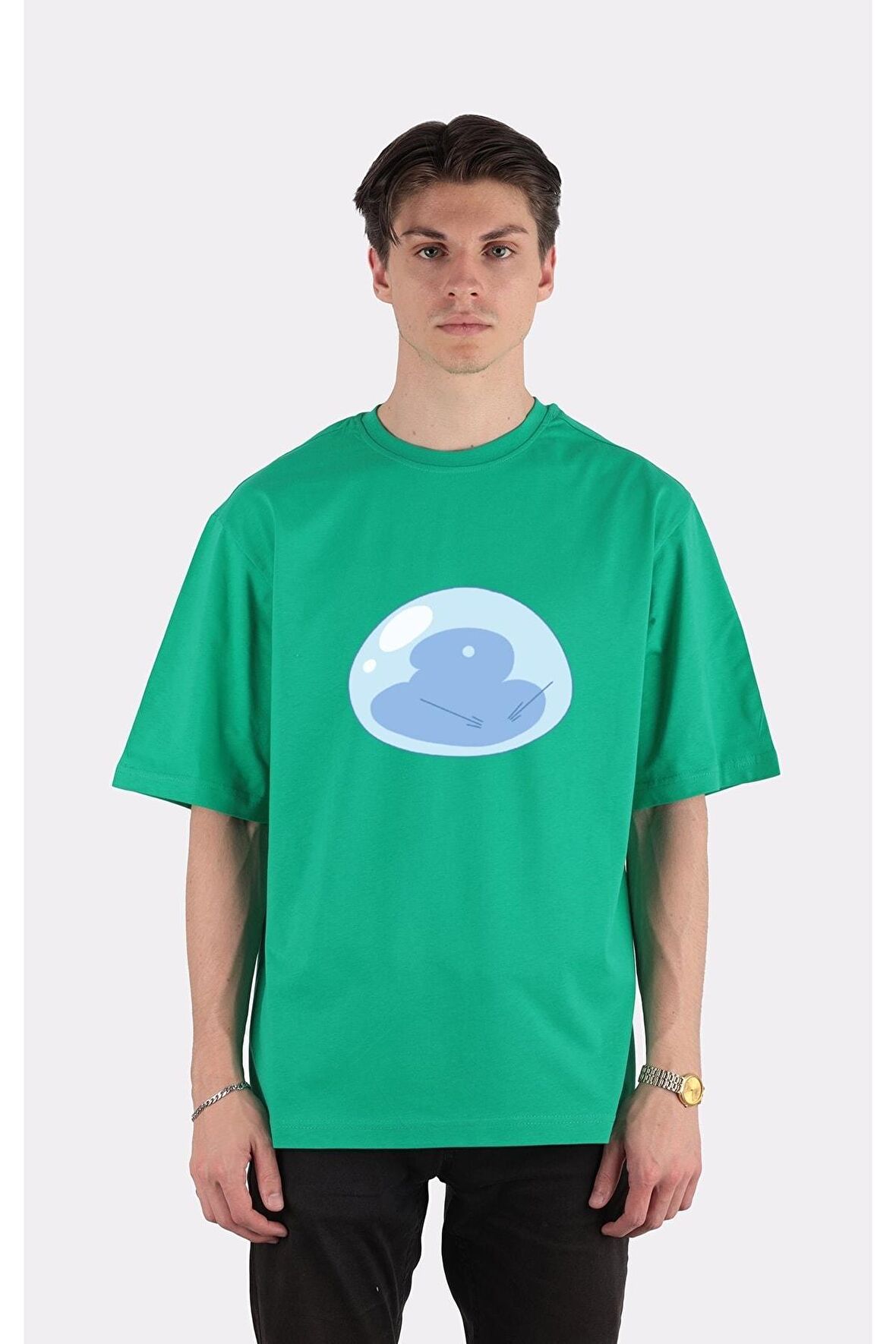 Yeşil %100 Pamuk Bisiklet Yaka Oversize T-shirt Zoro Samurai Wano Kuni Arc