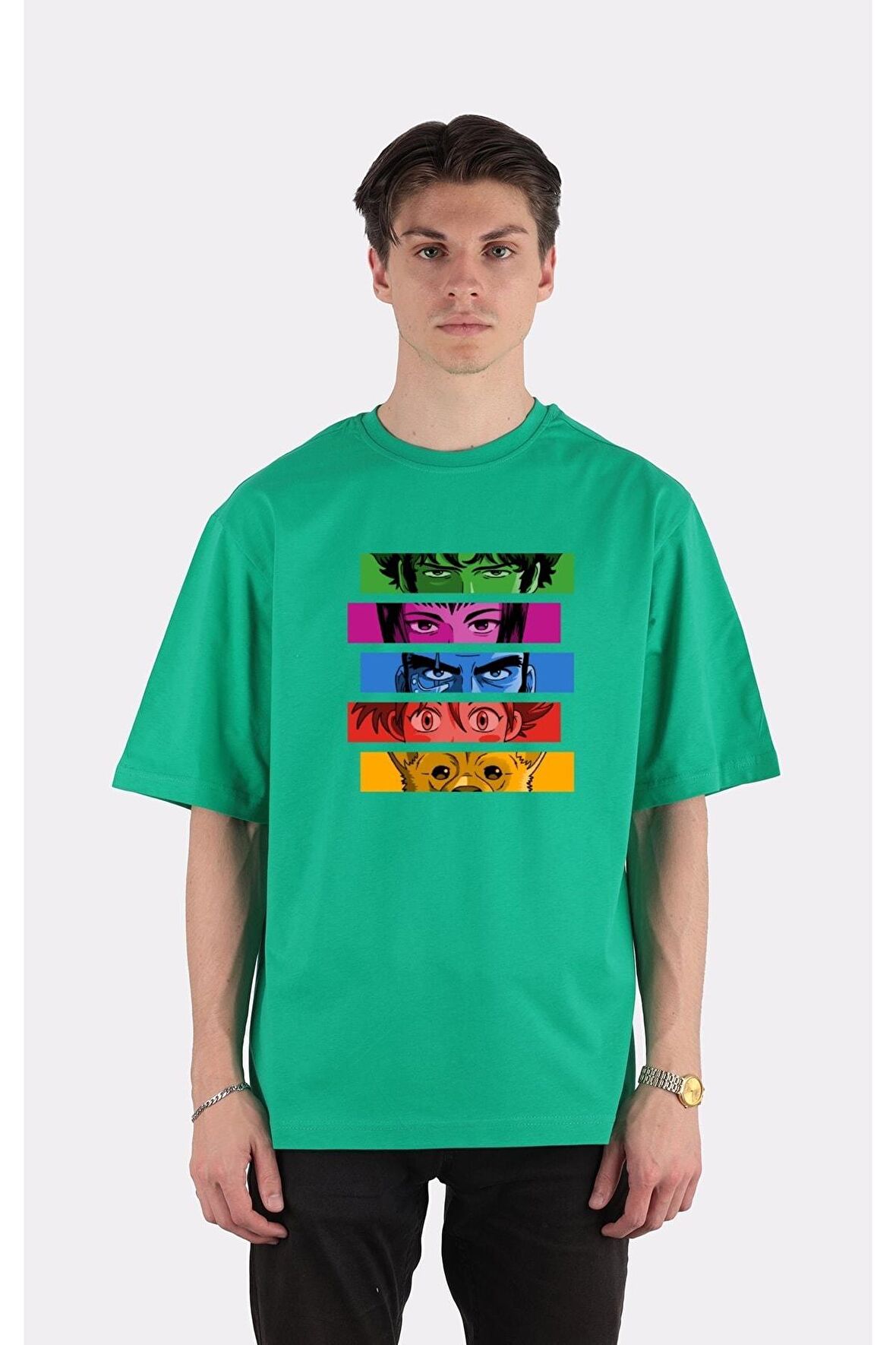 Yeşil %100 Pamuk Bisiklet Yaka Oversize T-shirt Zoro Samurai Wano Kuni Arc