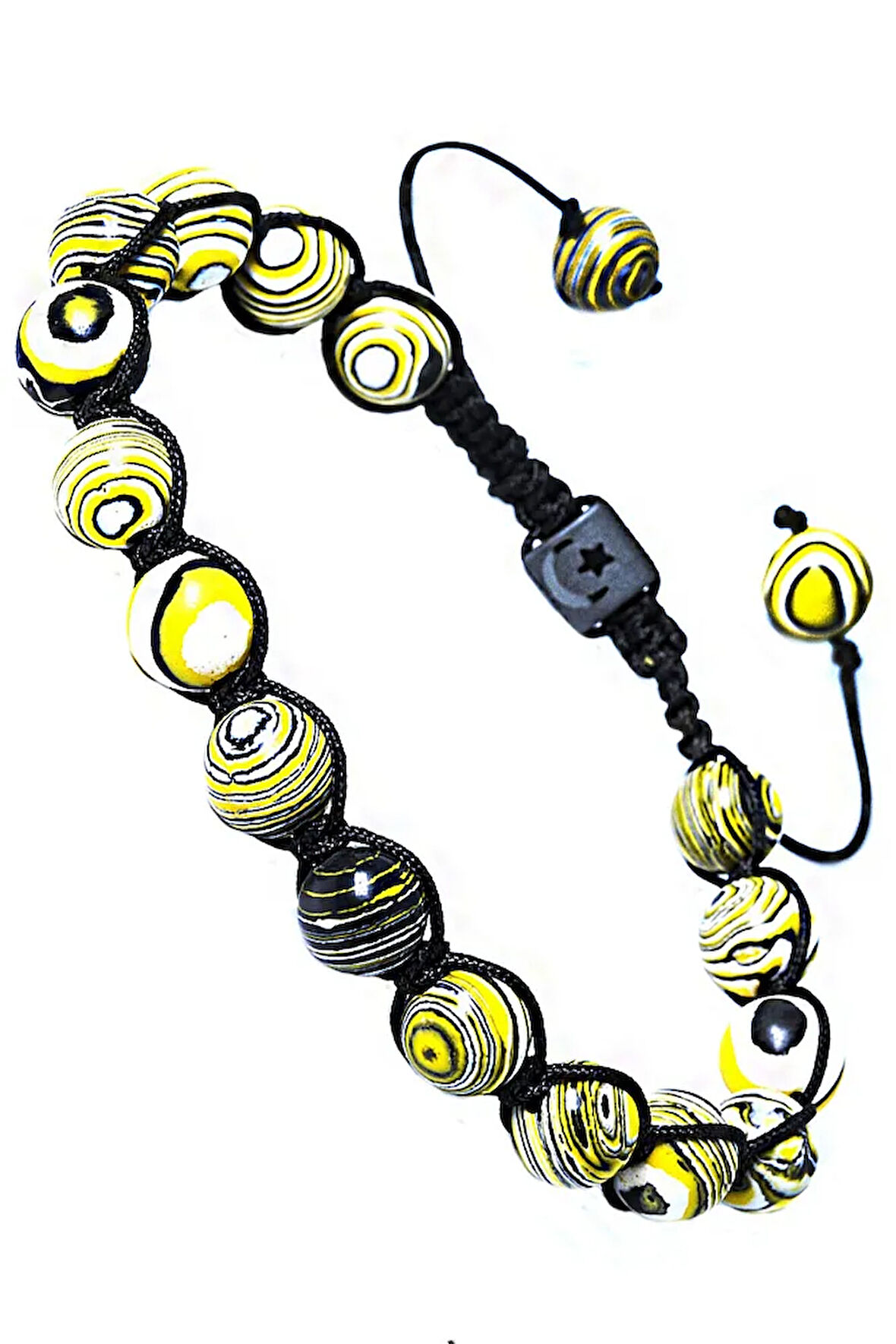 Sertifikalı Makrome Sarı Doğal Malahit Malakit Taşı Bileklik