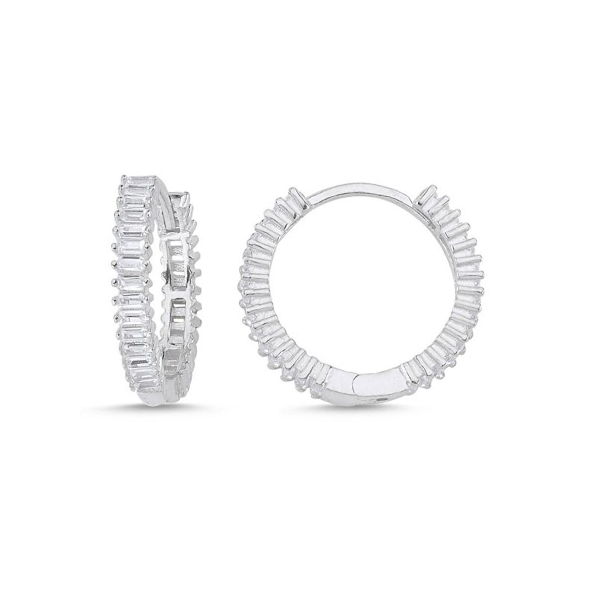 Silverlina Gümüş 18mm Baget Zirkon Taşlı Tamtur Halka Küpe