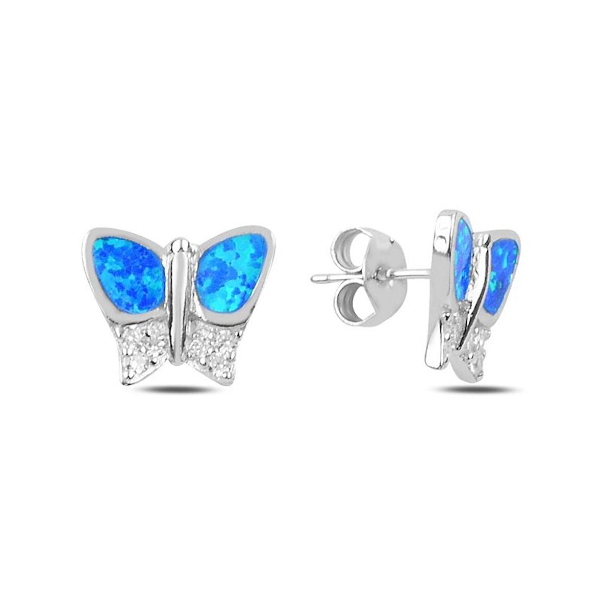 Silverlina Gümüş Kelebek Opal & Zirkon Taşlı Küpe
