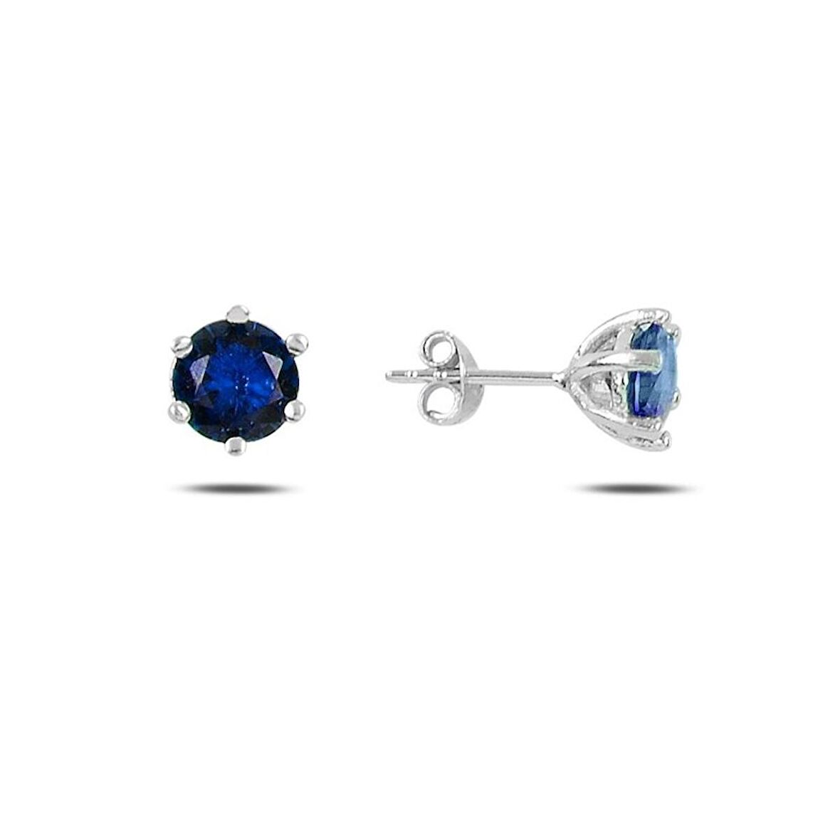 Silverlina Gümüş Tektaş 6mm Renkli Zirkon Taşlı Küpe