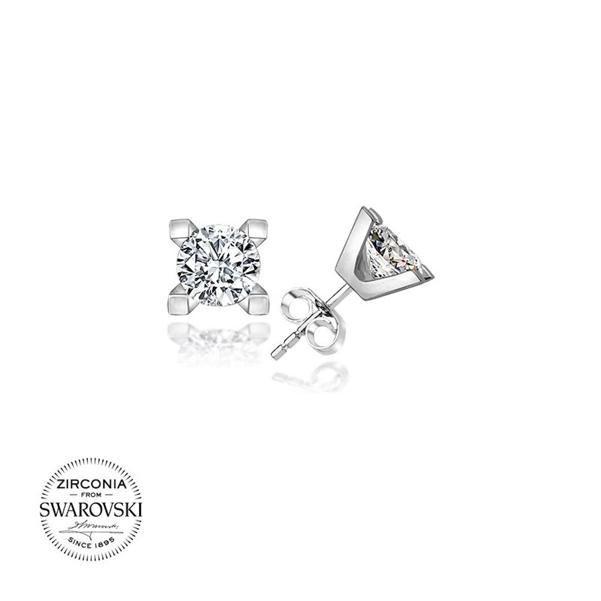 Silverlina Gümüş Swarovski Zirconia Taşlı Tektaş Küpe