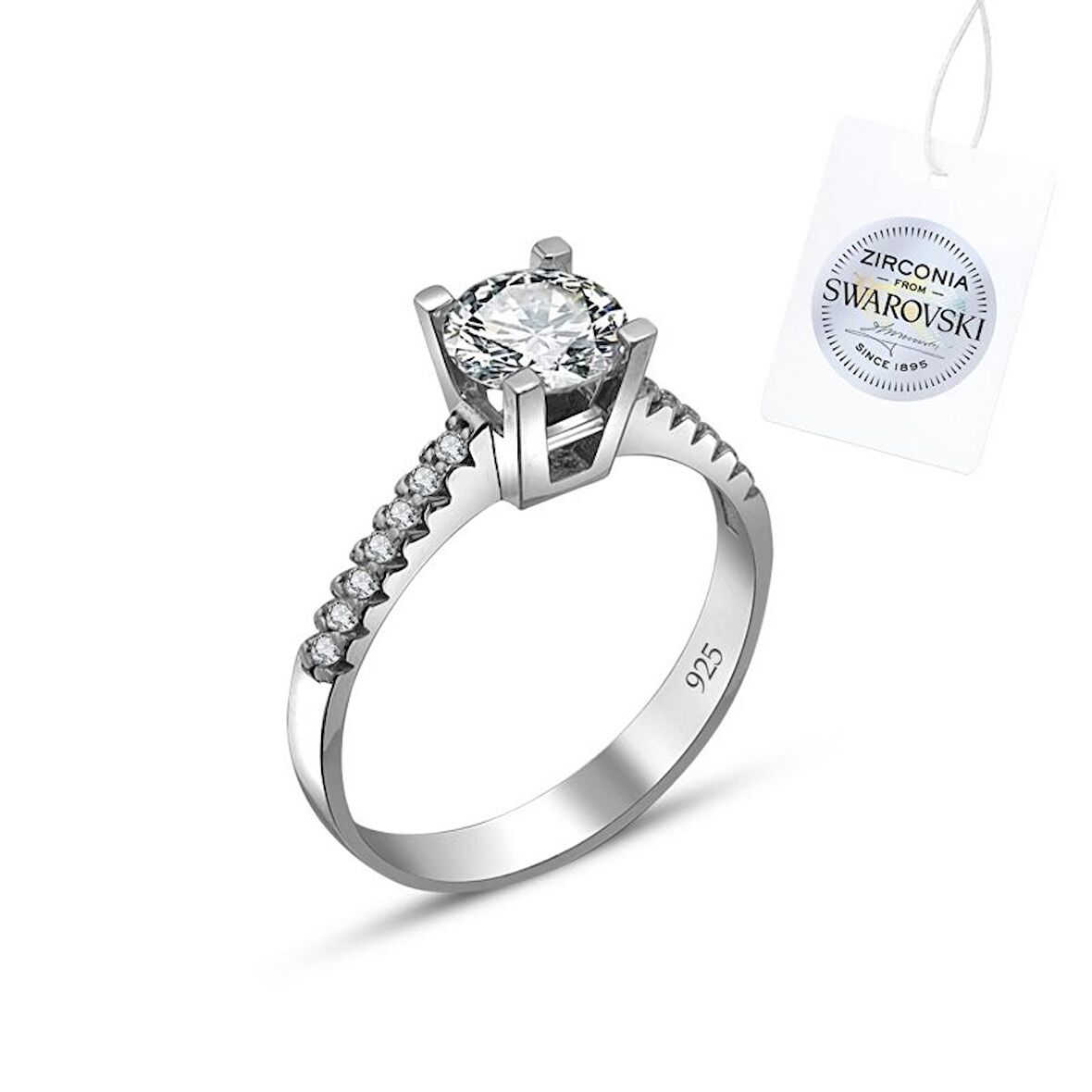 Silverlina Gümüş Swarovski Zirconia Taşlı Tektaş Yüzük