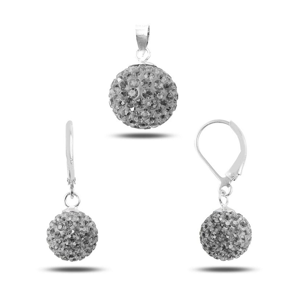 Silverlina Gümüş Top Kristal Taşlı Set