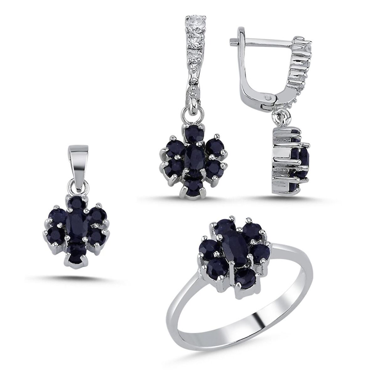 Silverlina Gümüş Safir Taşlı Set