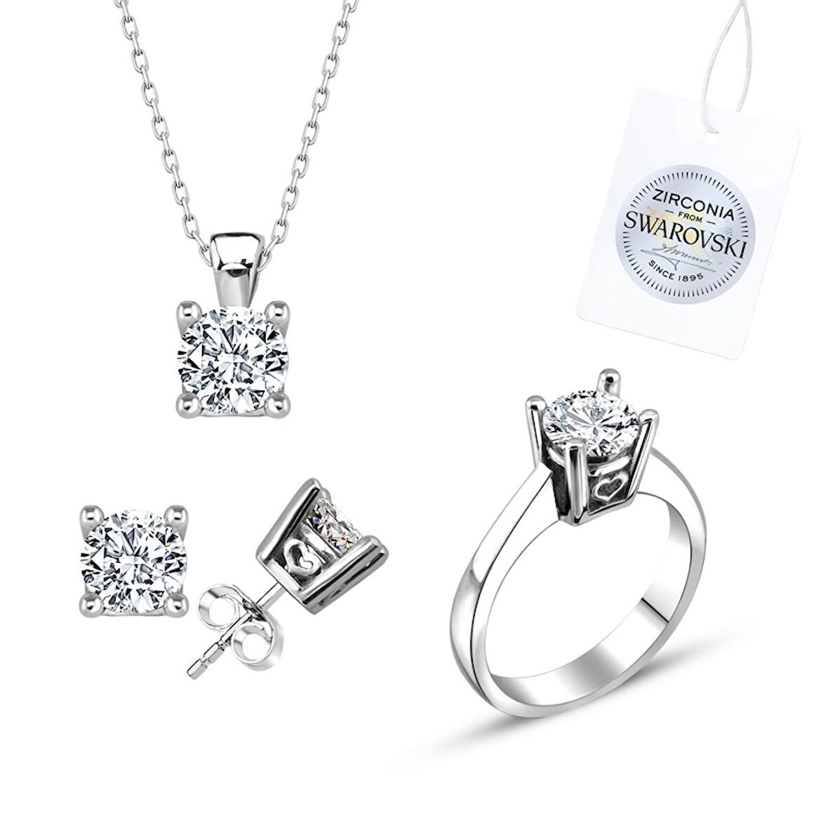 Silverlina Gümüş Swarovski Zirconia Taşlı Tektaş Set