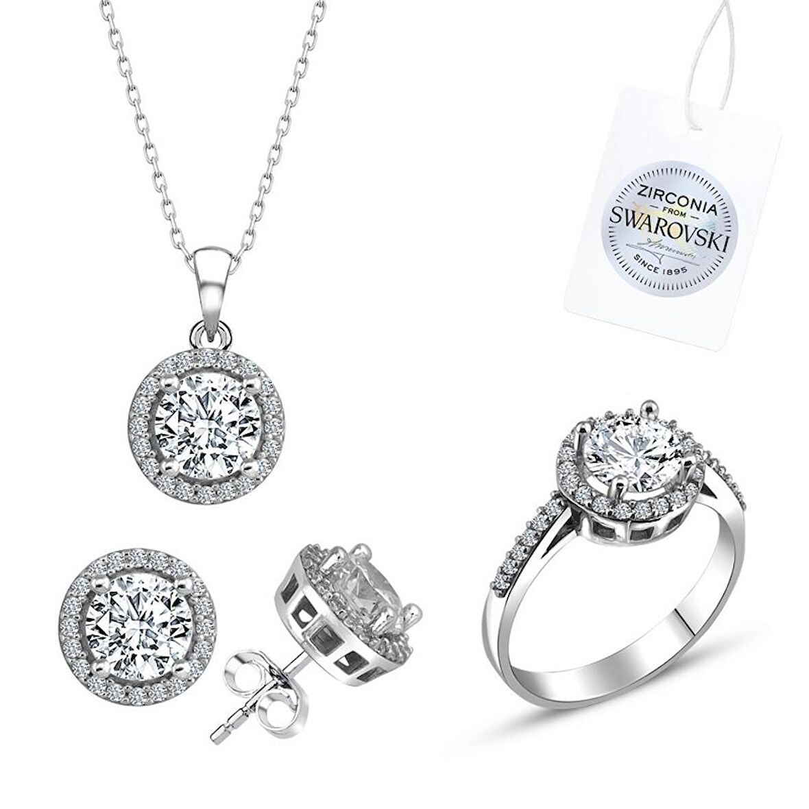 Silverlina Gümüş Swarovski Zirconia Taşlı Set