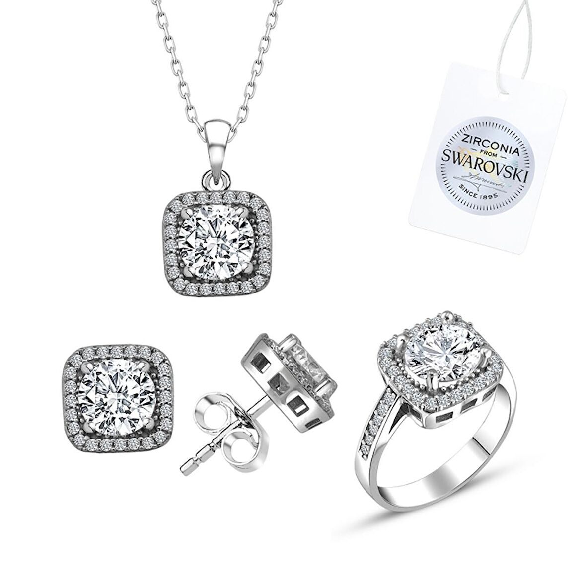 Silverlina Gümüş Swarovski Zirconia Taşlı Set (Klipsli)