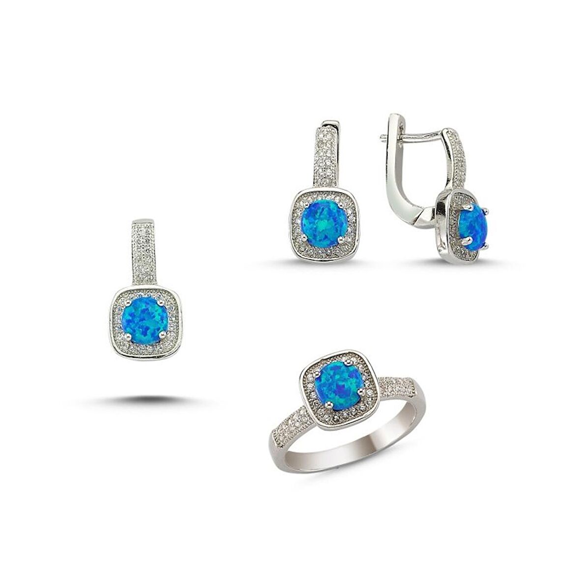 Silverlina Gümüş Zirkon Taşlı Opal Set