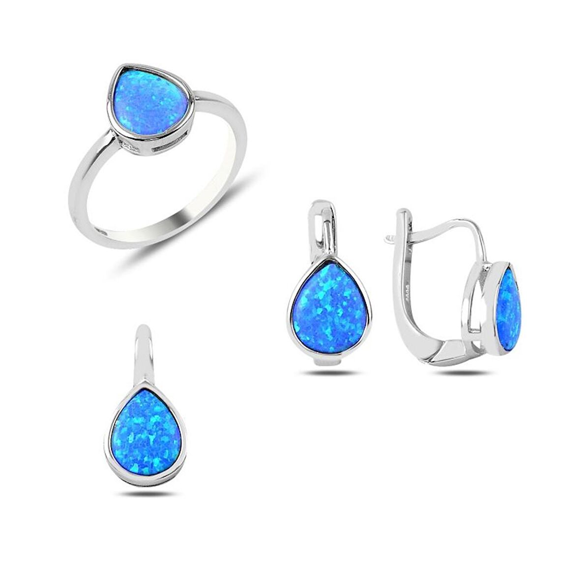 Silverlina Gümüş Opal Taşlı Set