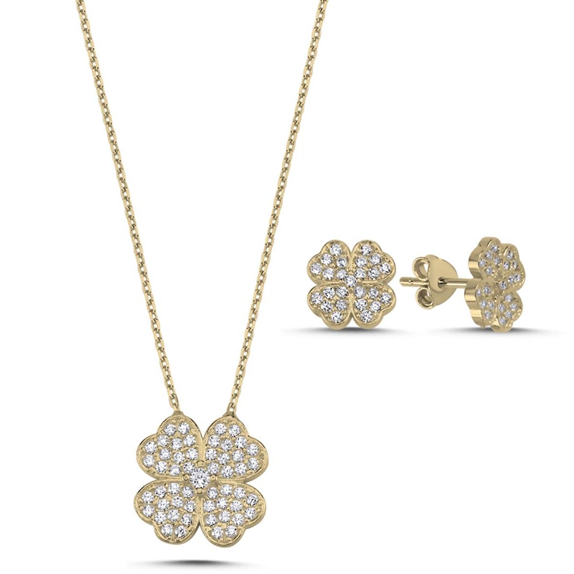 Silverlina Gümüş Yonca & Kalp Zirkon Taşlı Set