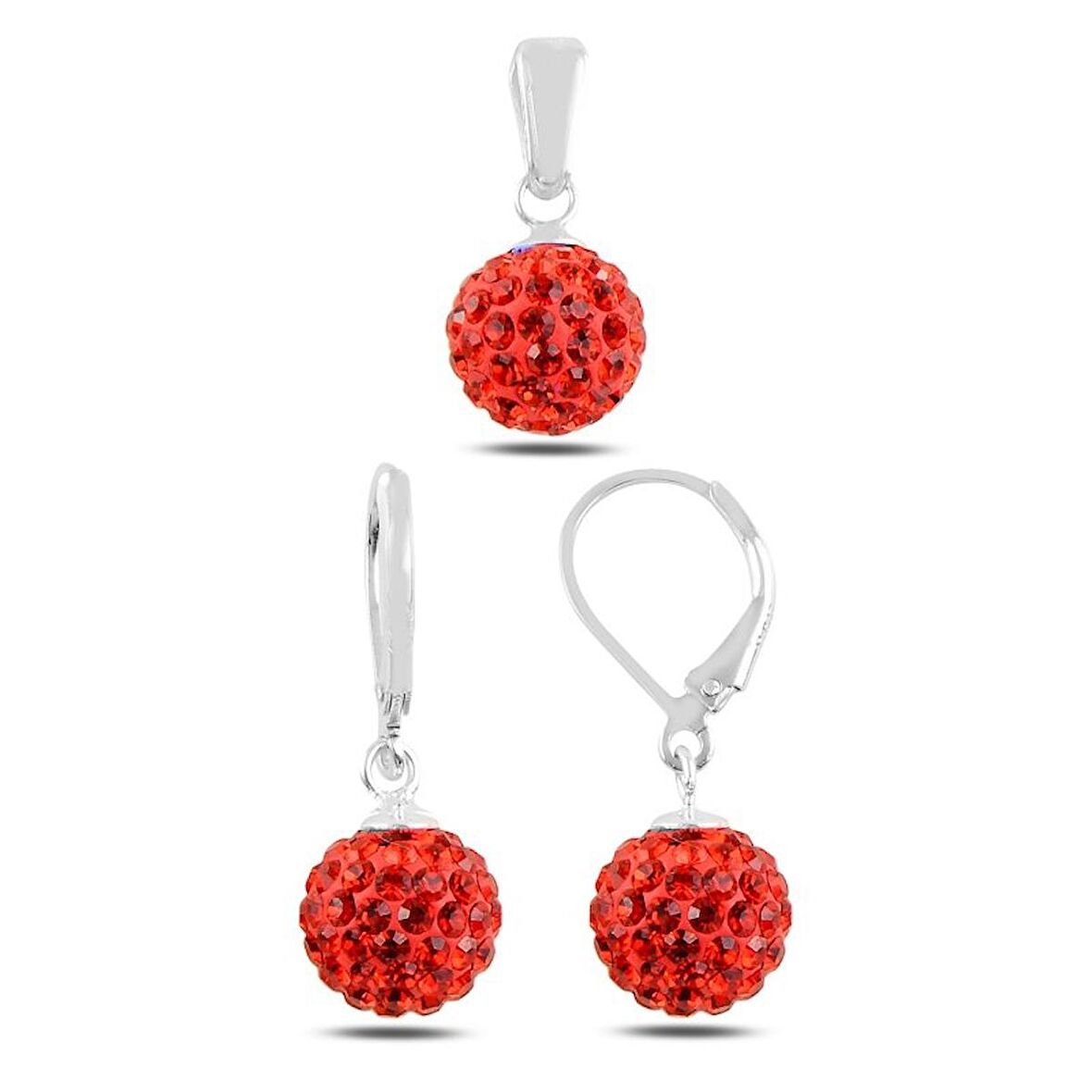 Silverlina Gümüş Top Kristal Taşlı Set