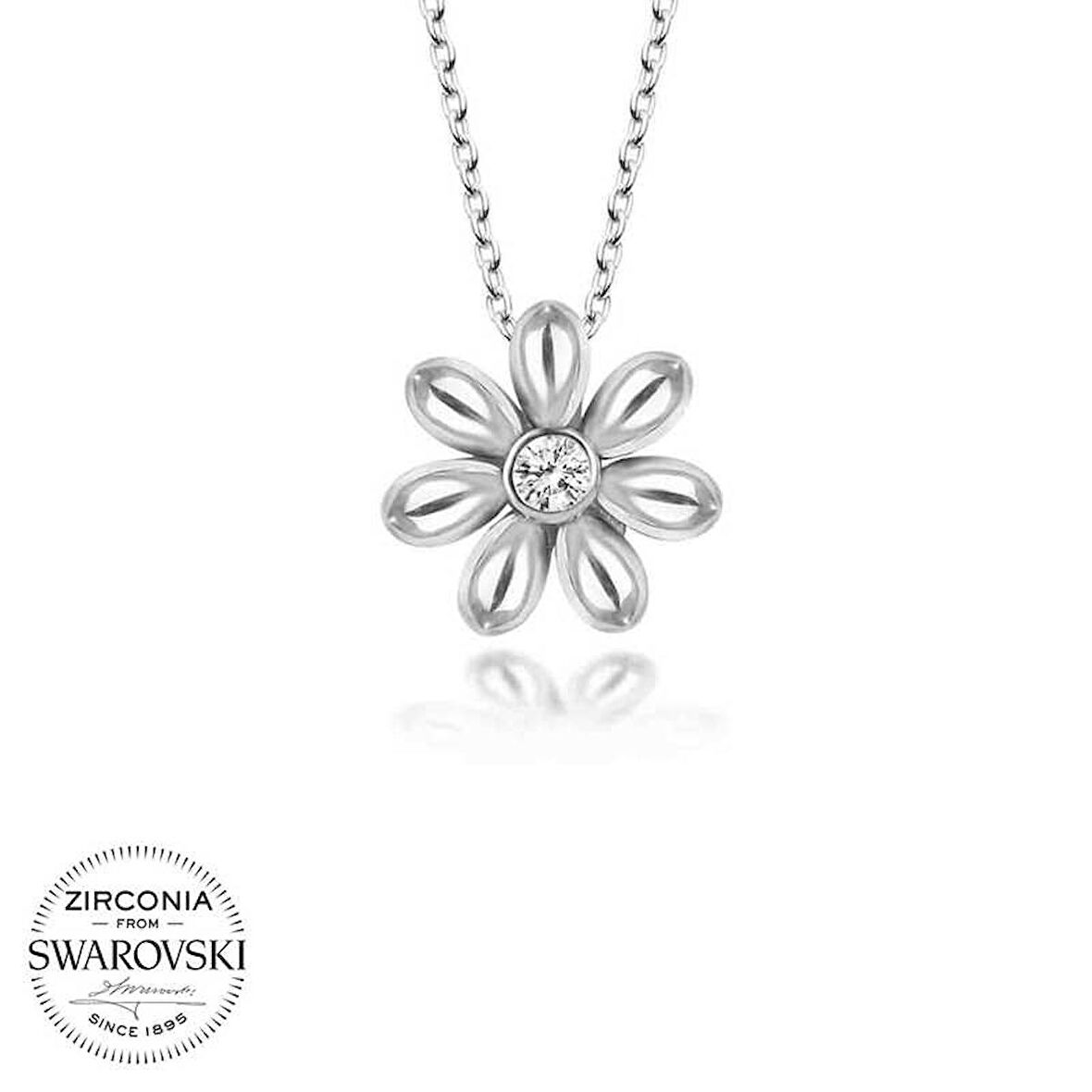 Silverlina Swarovski Taşlı Gümüş Papatya Bayan Kolye