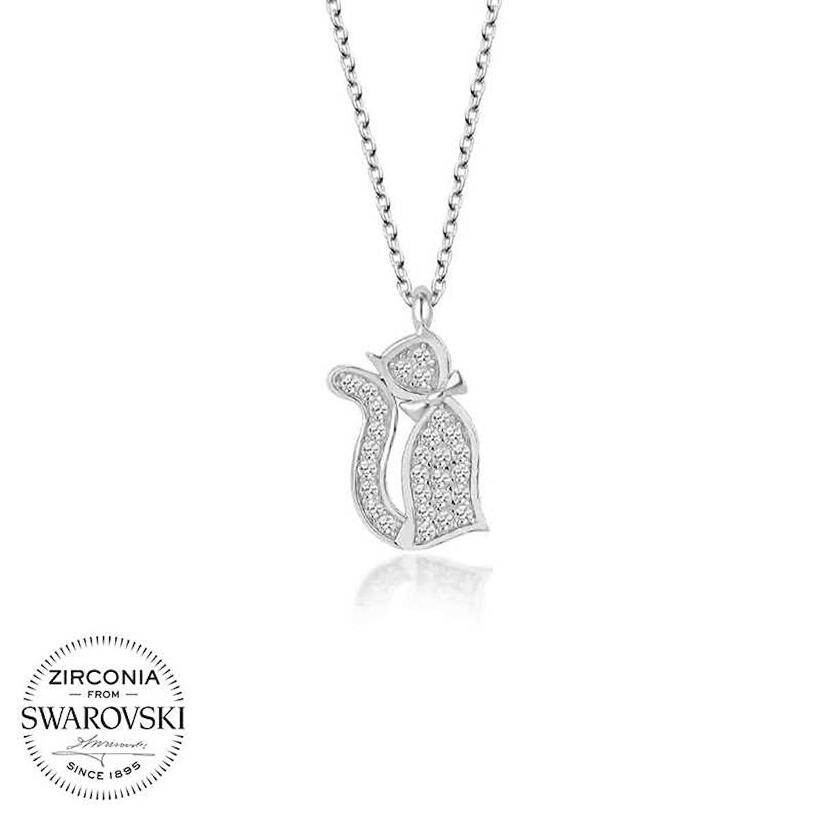 Silverlina Swarovski Taşlı Gümüş Kedi Bayan Kolye