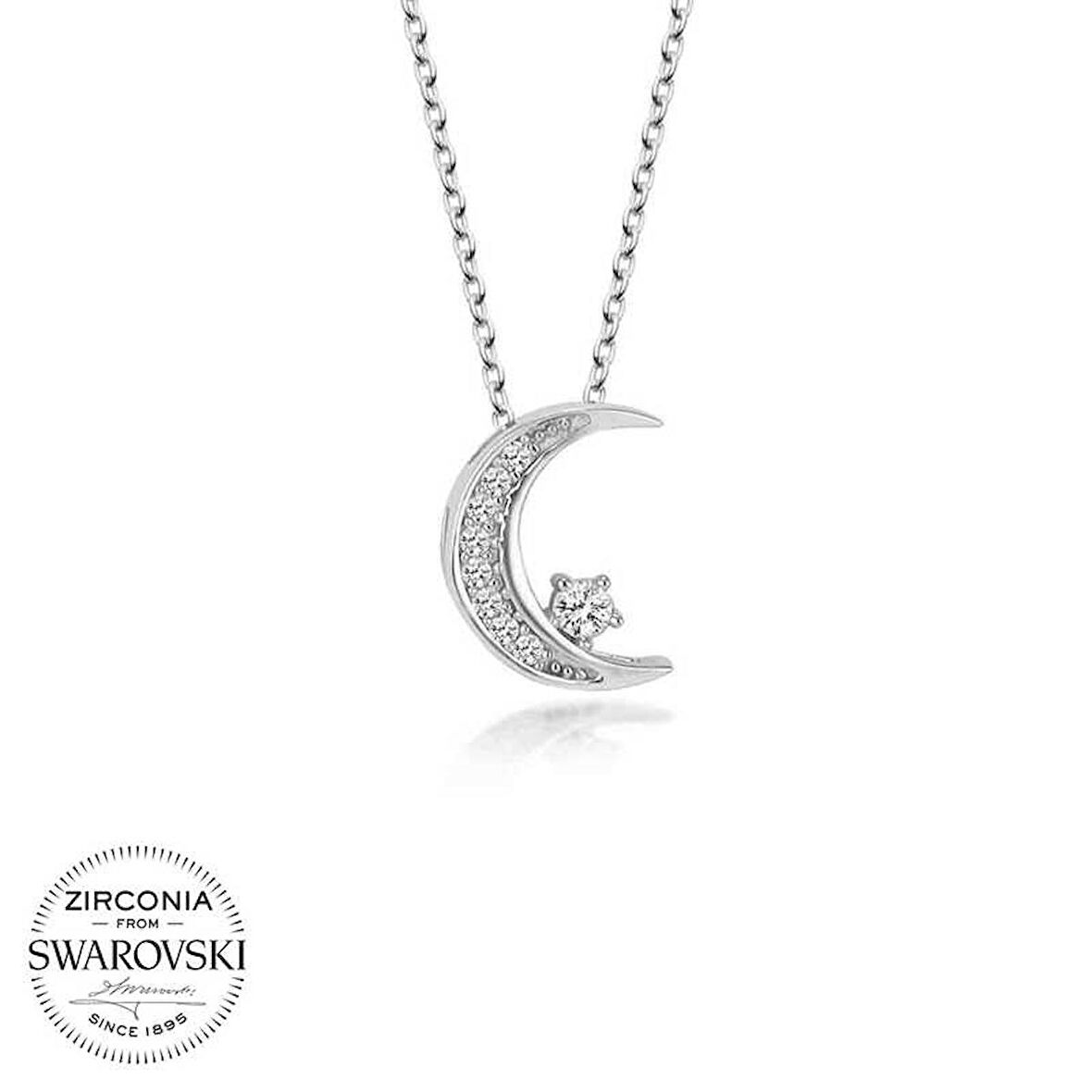 Silverlina Swarovski Taşlı Gümüş Ayyıldız Bayan Kolye