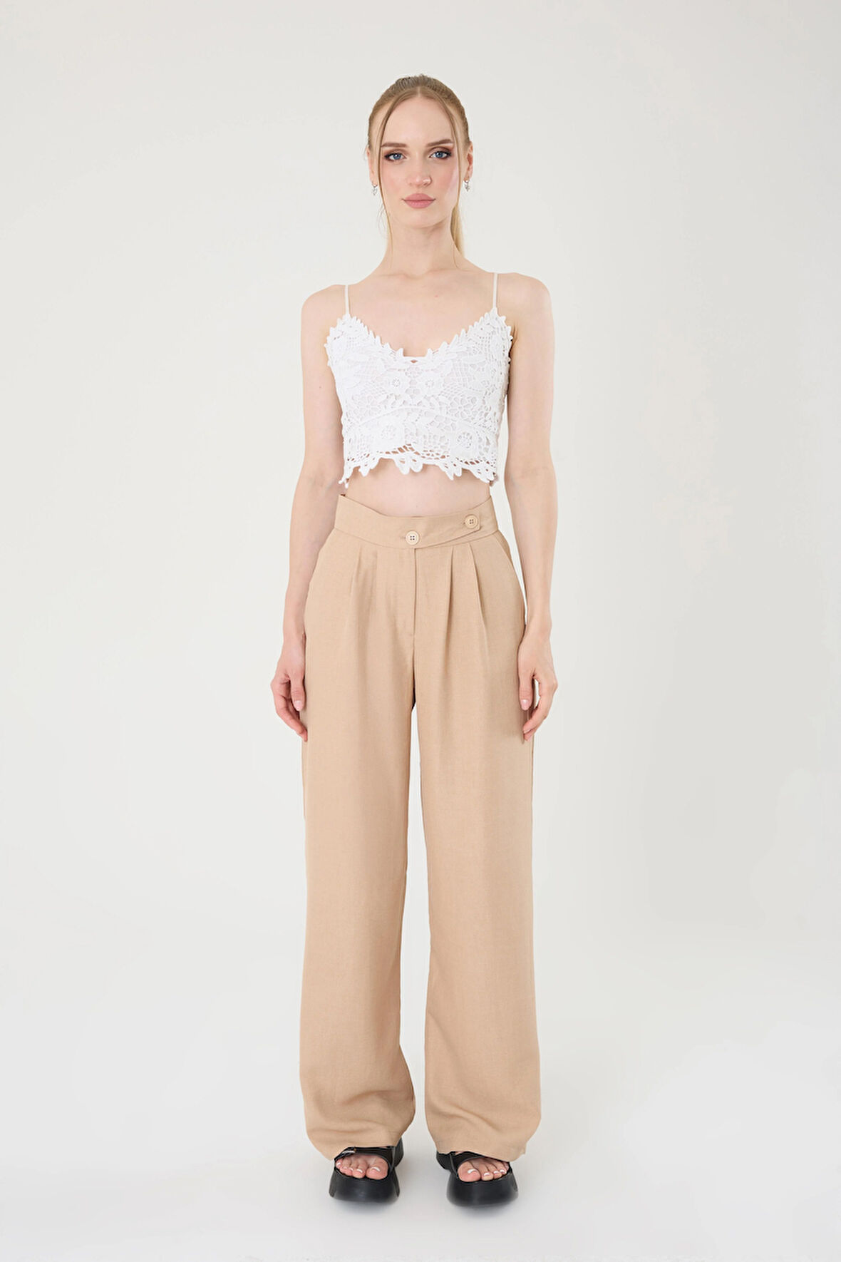 Keten Karışımlı Kore Model Palazzo Pantolon