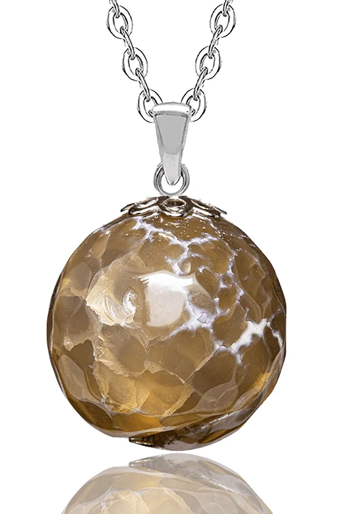 Sertifikalı Fasetli Kahverengi Akik Doğal Taş Kolye