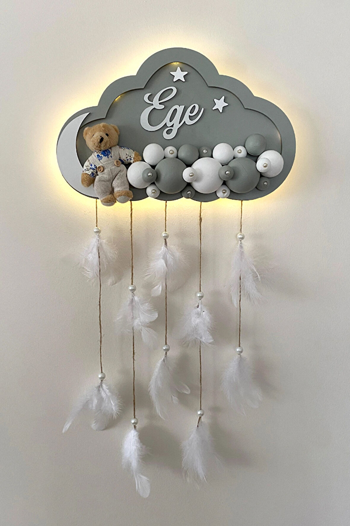 Bubble Ledli Bulut Bebek Kapı Süsü | Bebek Odası Duvar Süsü