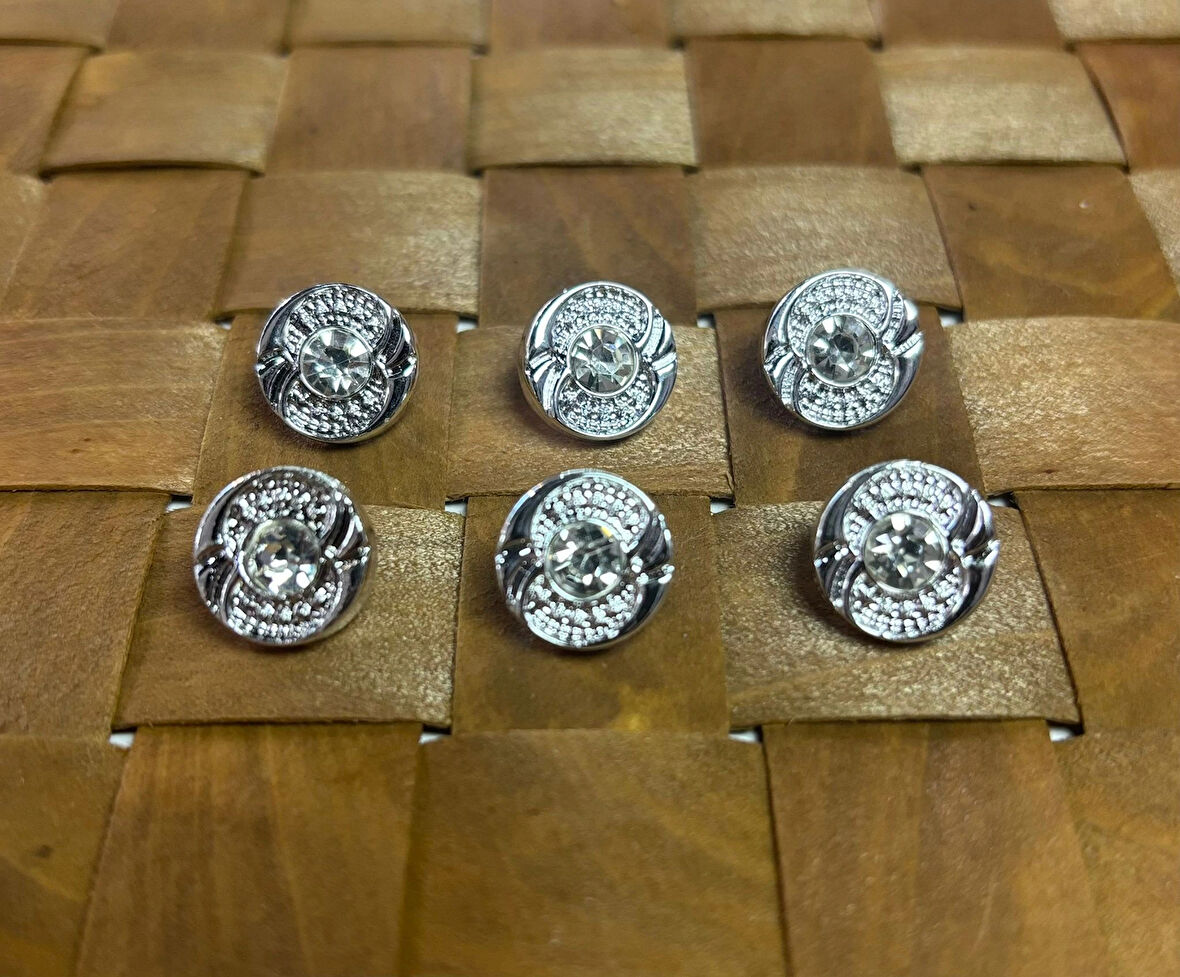 TAŞLI DÜĞME 20 BOY (13MM) GÜMÜŞ - 10 ADET