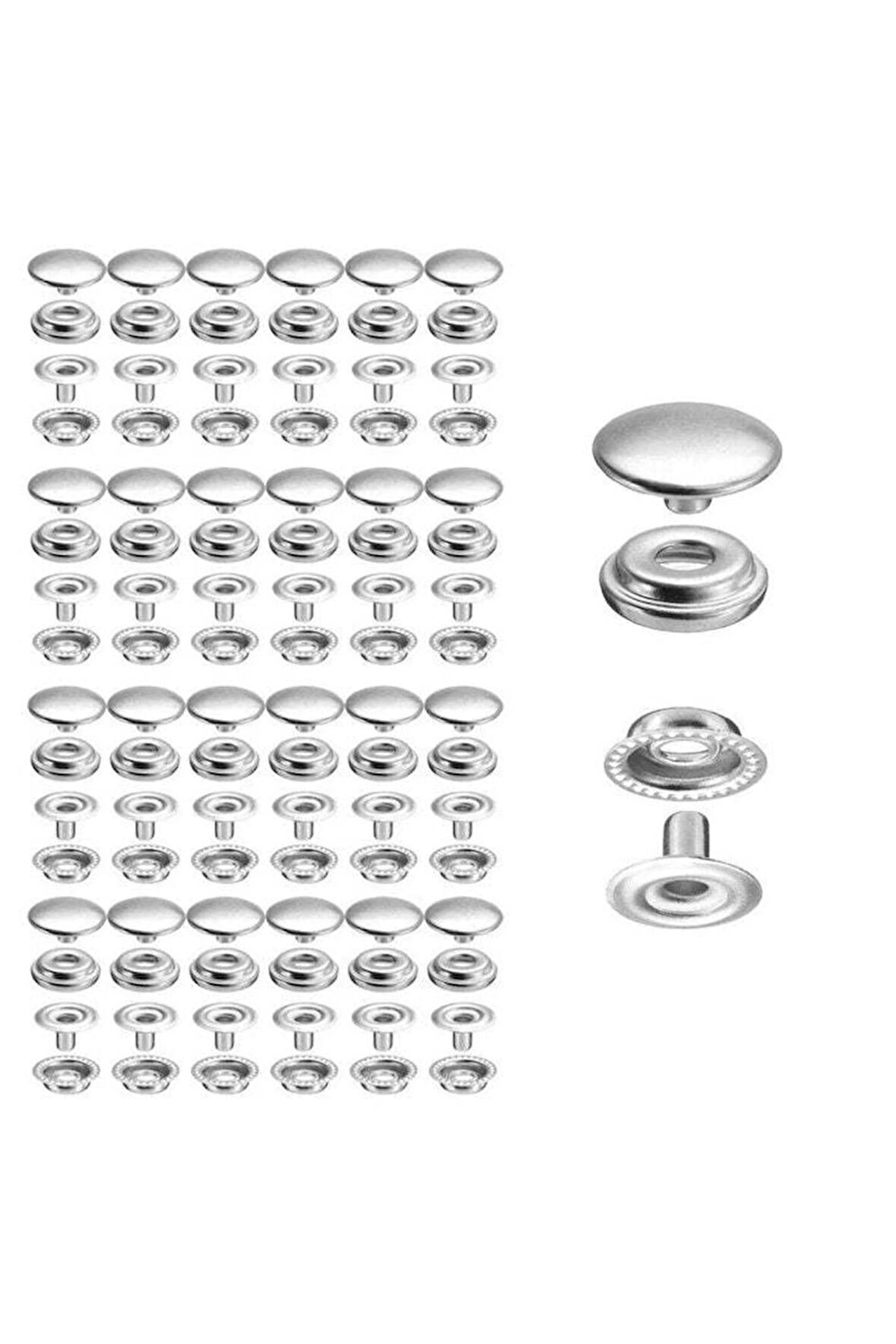 15mm (61 TİP) Paslanmaz Büyük Çıtçıt (KALIPSIZDIR) [nikel/gümüş Renk] 100 Adet