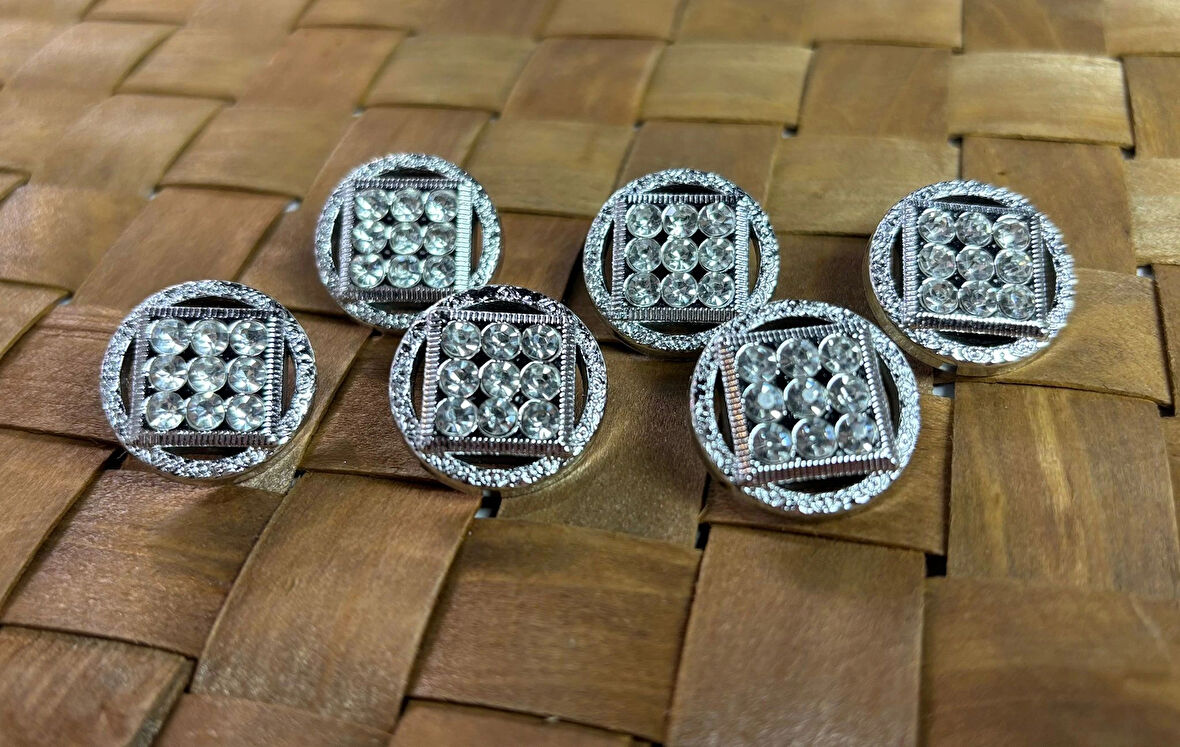 TAŞLI DÜĞME 34 BOY (21,5MM) GÜMÜŞ - 5 ADET