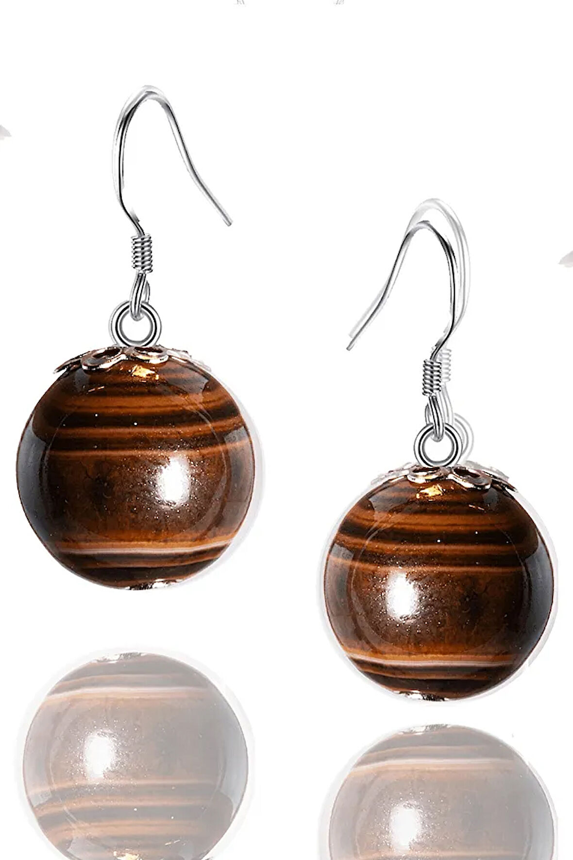 Sertifikalı Doğal Kahverengi Akik Taşı Gümüş Küpe